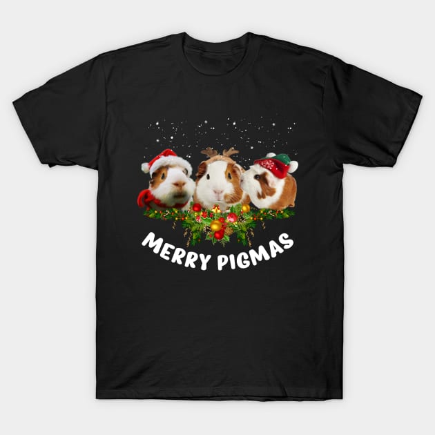 Three Guinea Pig Santa Hat Christmas Lights Xmas Gift T-Shirt by Danielsmfbb